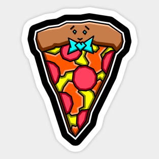 Cute Pepperoni Pizza Slice with a Smile and a Blue Bow Tie Gift - Pizza Sticker